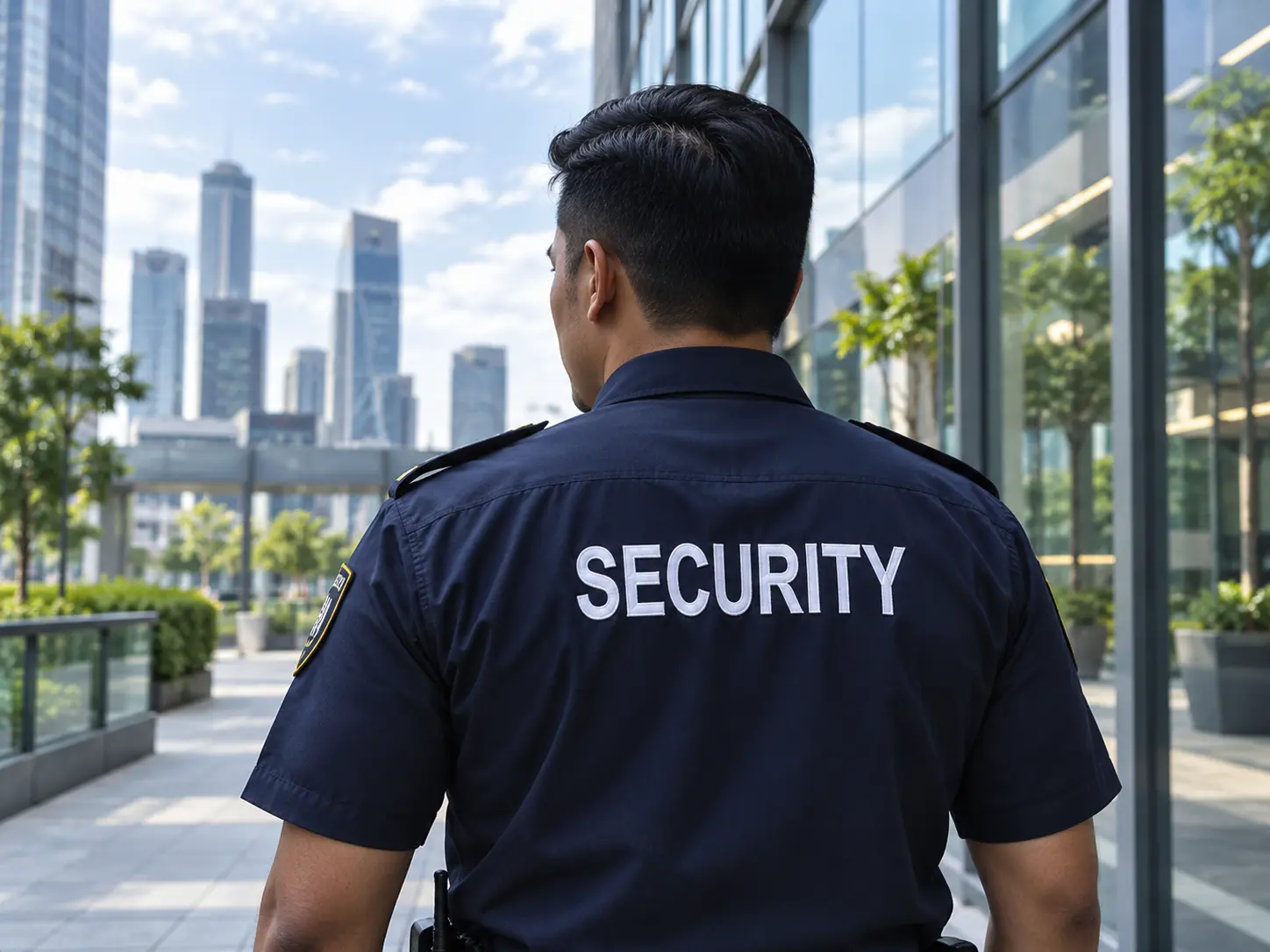Security guard on temporary assignment outside a corporate building